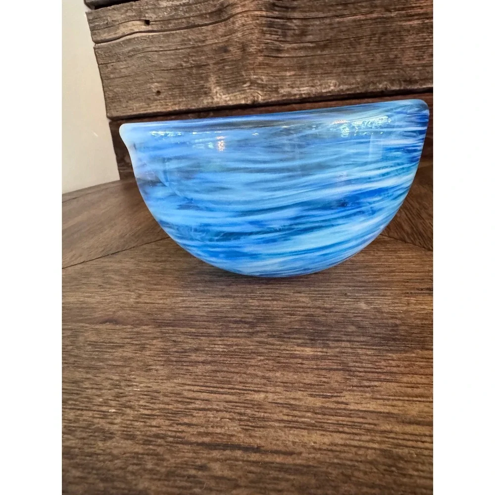 Kosta Boda Contrast Blue Swirl Glass Bowl Anna Ehrner Sweden 7.25
